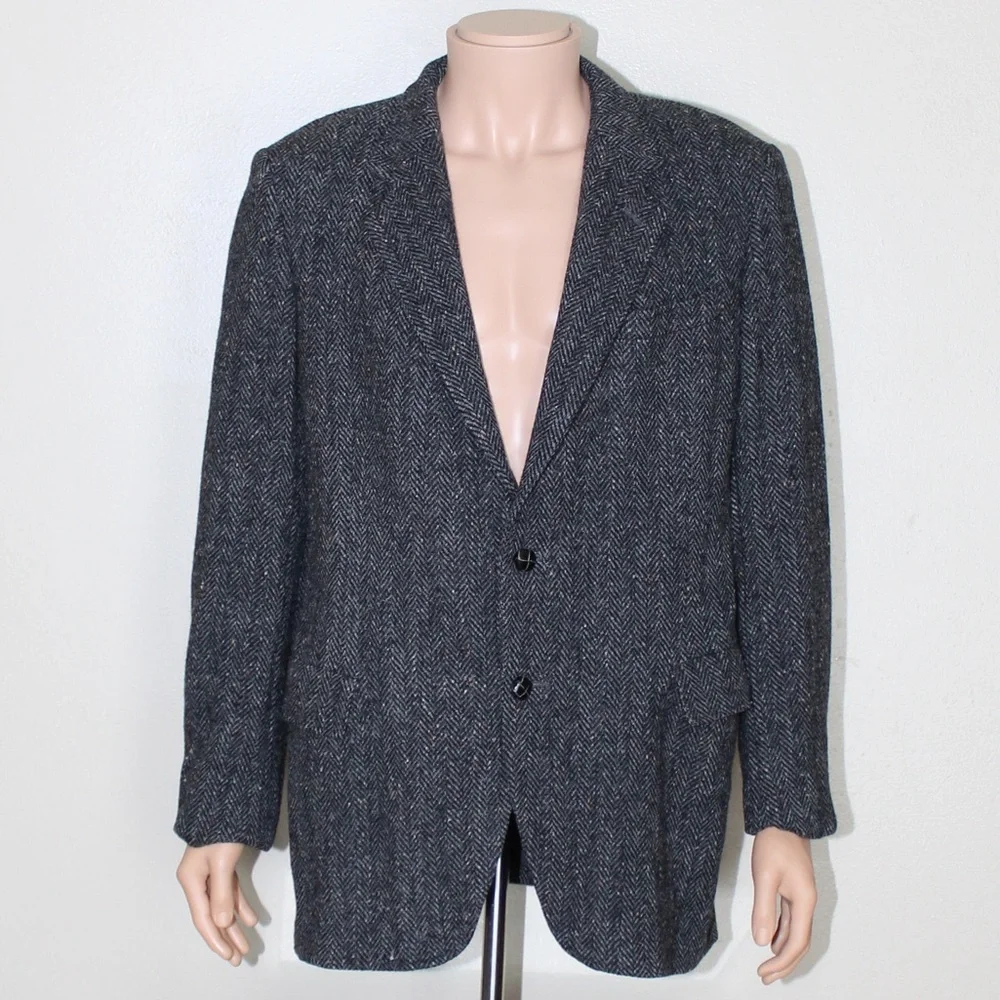 Vintage Kuppenheimer Gray Tweed Wool Herringbone 2 Button Blazer Men’s 44 Long